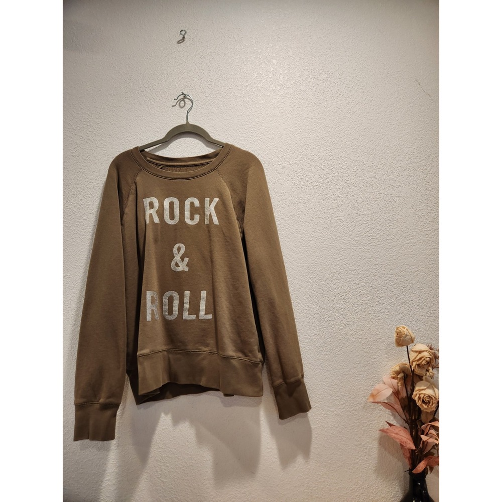 Zadig & Voltaire Rock & Roll Sweatshirt Women's M Khaki Brown Cotton Foil Logo‎